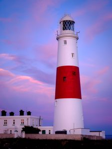 Colour in the sky behind Portland Bill lighthouse