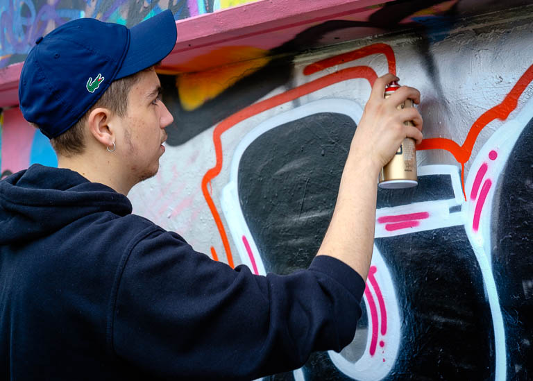 Graffiti artist in action